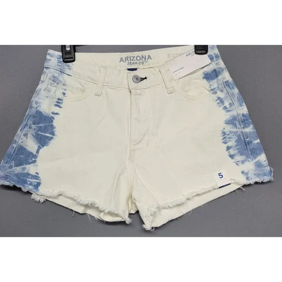 Arizona Jean Shorts Womens Jrs 5 High-Rise White Bleach Tie-Dye Indie Boho New - Picture 1 of 12